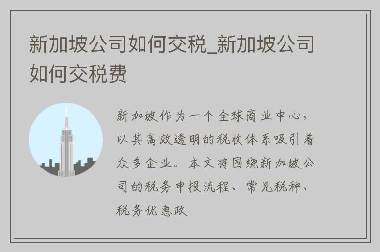 新加坡公司如何交税_新加坡公司如何交税费