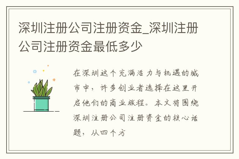 深圳注册公司注册资金_深圳注册公司注册资金最低多少