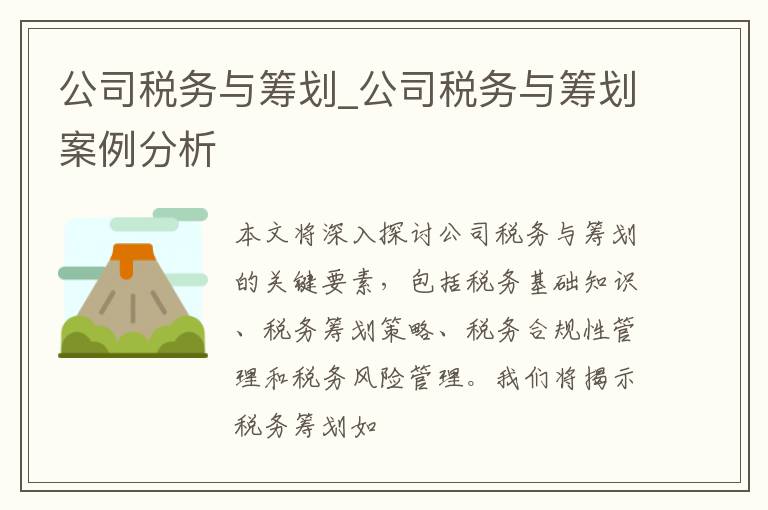 公司税务与筹划_公司税务与筹划案例分析