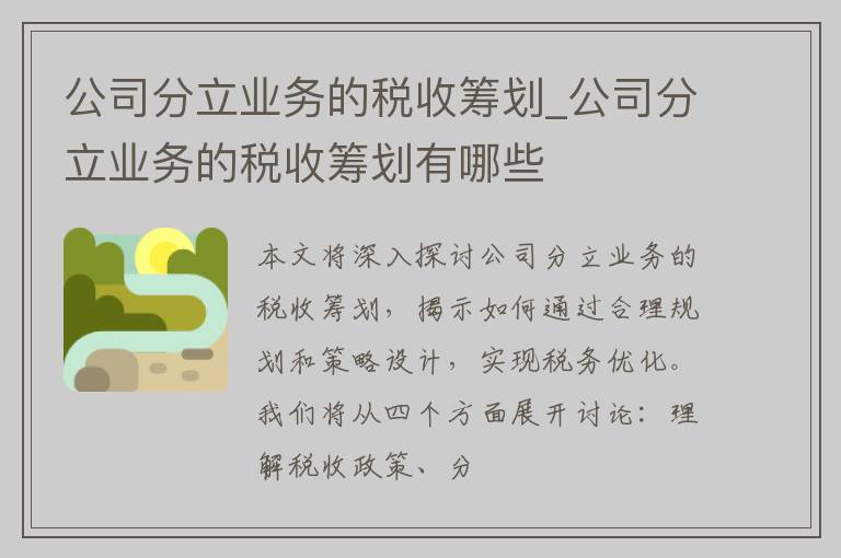 公司分立业务的税收筹划_公司分立业务的税收筹划有哪些