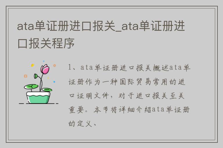 ata单证册进口报关_ata单证册进口报关程序