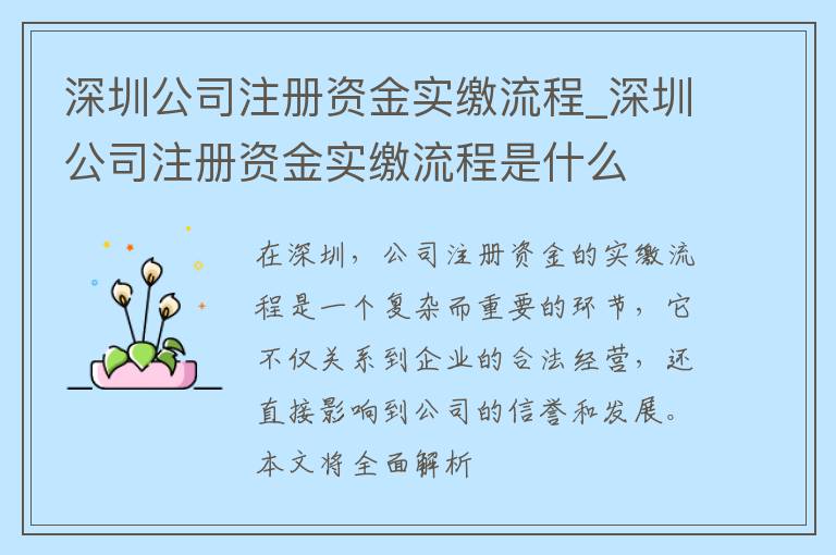 深圳公司注册资金实缴流程_深圳公司注册资金实缴流程是什么