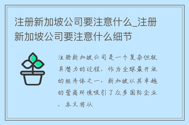 注册新加坡公司要注意什么_注册新加坡公司要注意什么细节