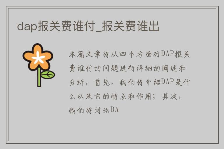 dap报关费谁付_报关费谁出